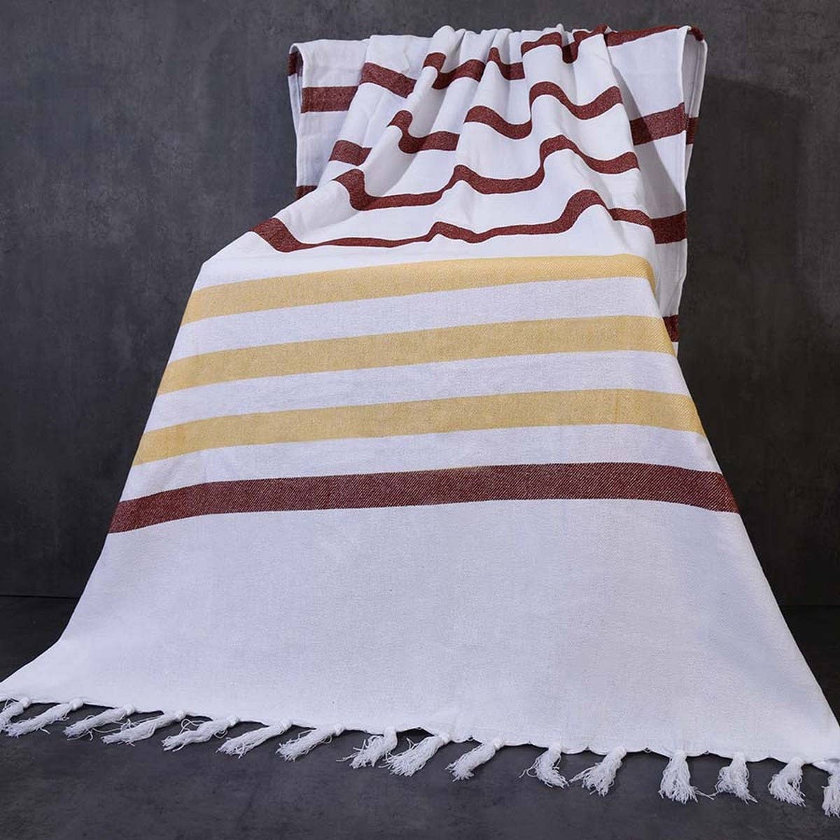 STRIPED TASSEL TOWEL SHAWL TURKISH BEACH WRAP_CWMM7668