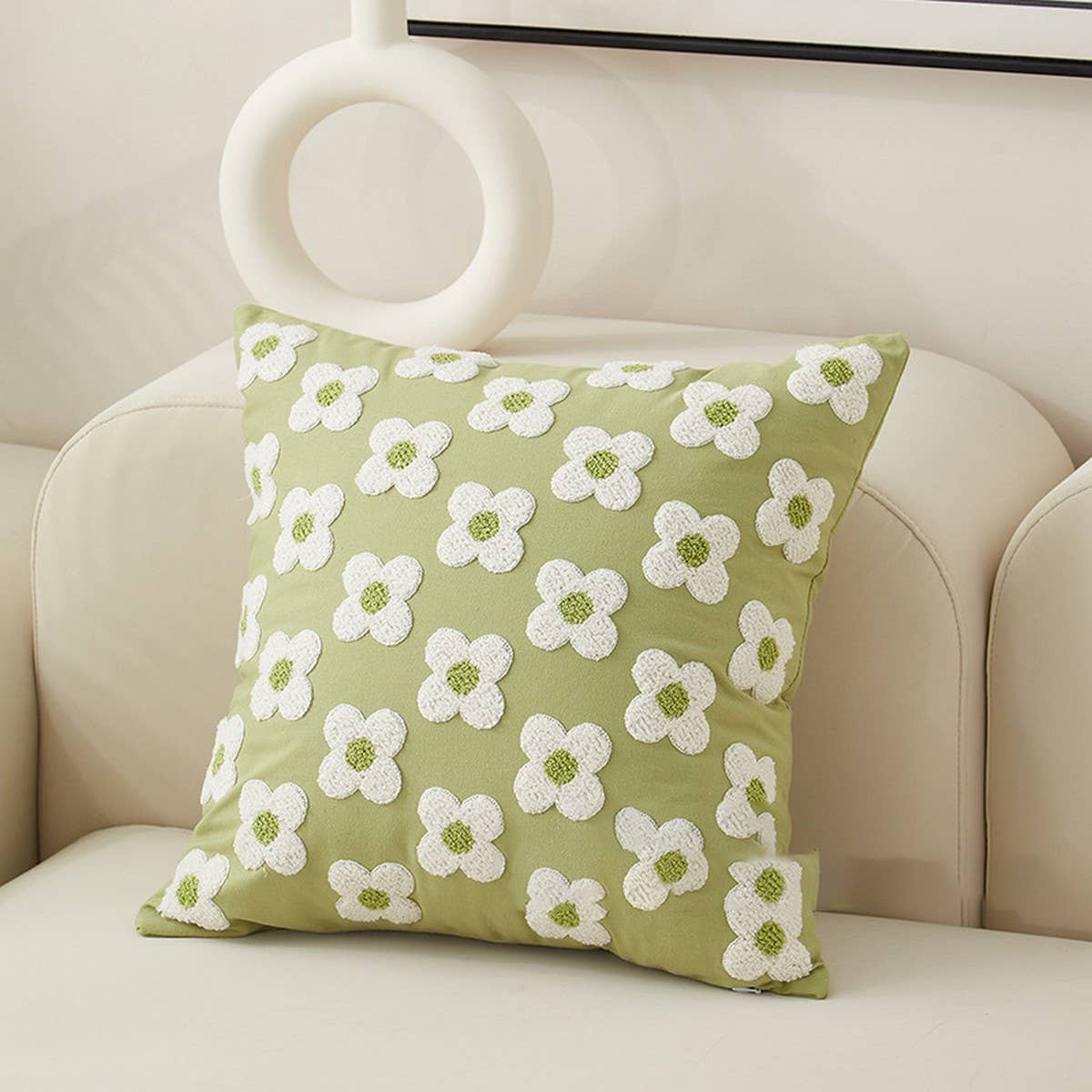 FLORAL EMBROIDERED SQUARE PILLOW COVER SOFA CUSHION_CWMM7708