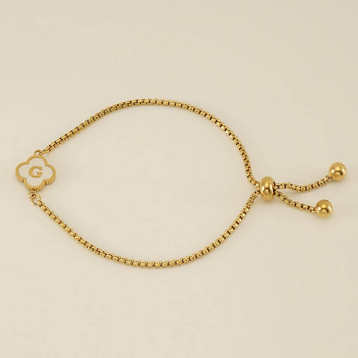 Cwaje1959_Adjustable Four Leaf Clover Letter Shell Bracelet