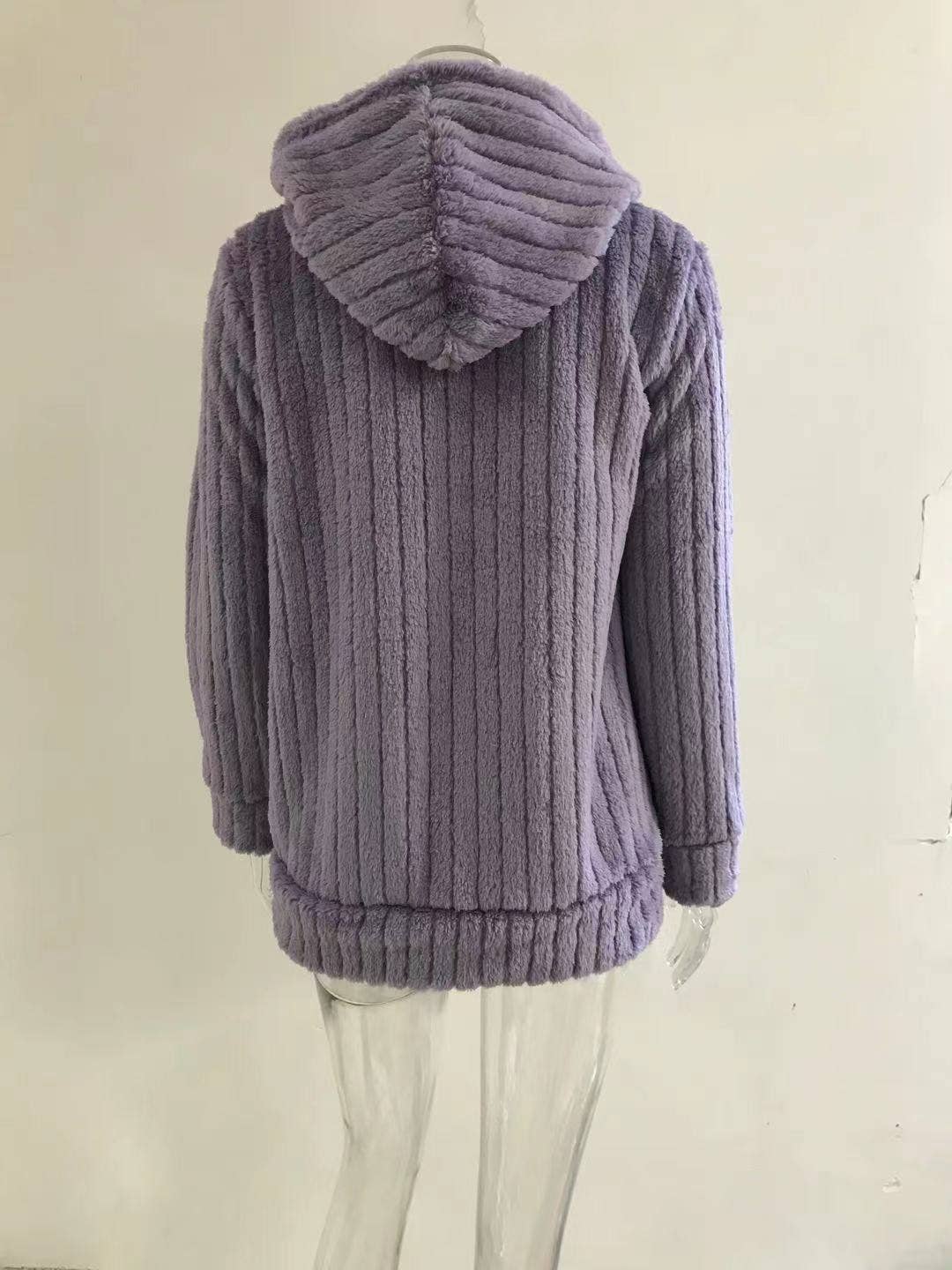 Warm Plush Mid-Length Coat With Solid Lapels