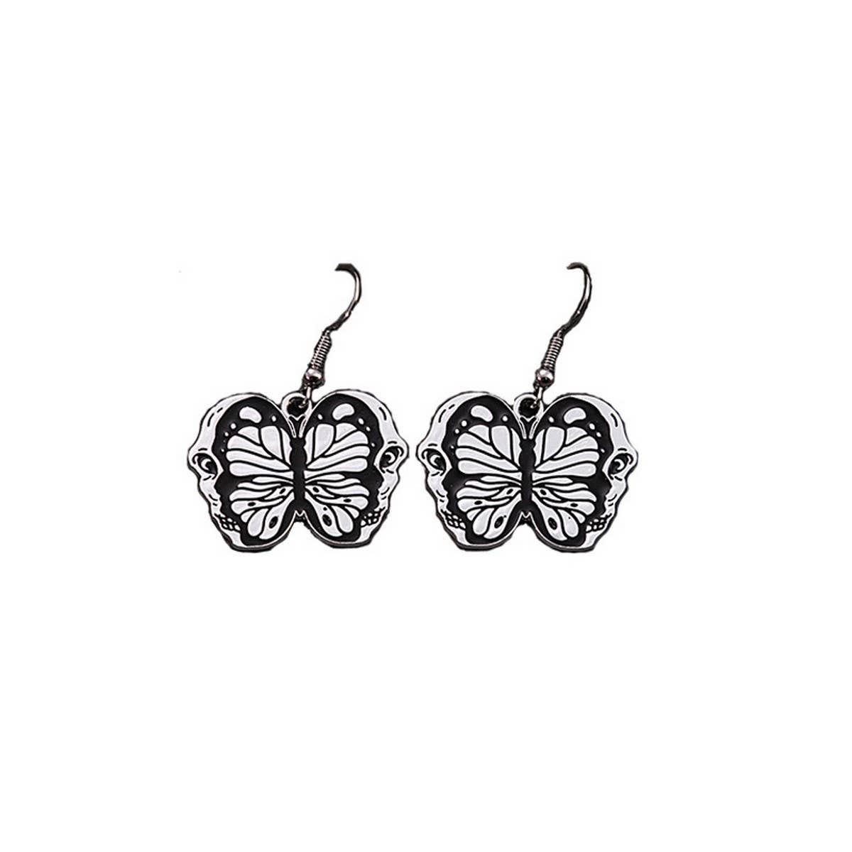 HALLOWEEN SKULL DARK BUTTERFLY EARRINGS_CWAJE1870