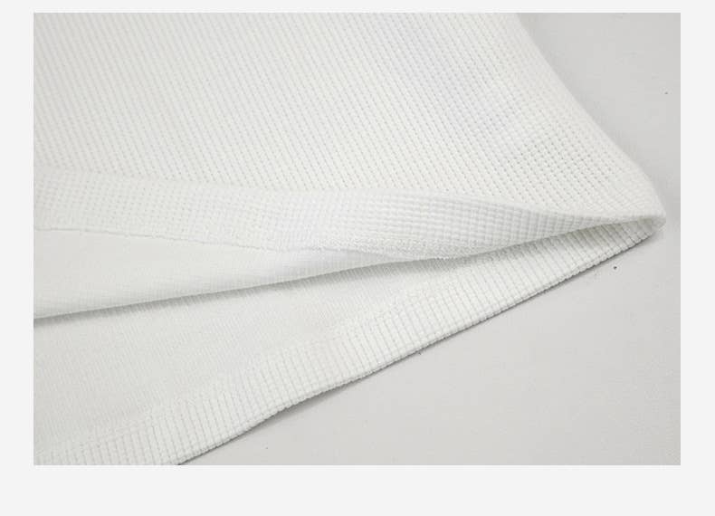 Waffle Round-Neck Semi-Open Long-Sleeved T-Shirt