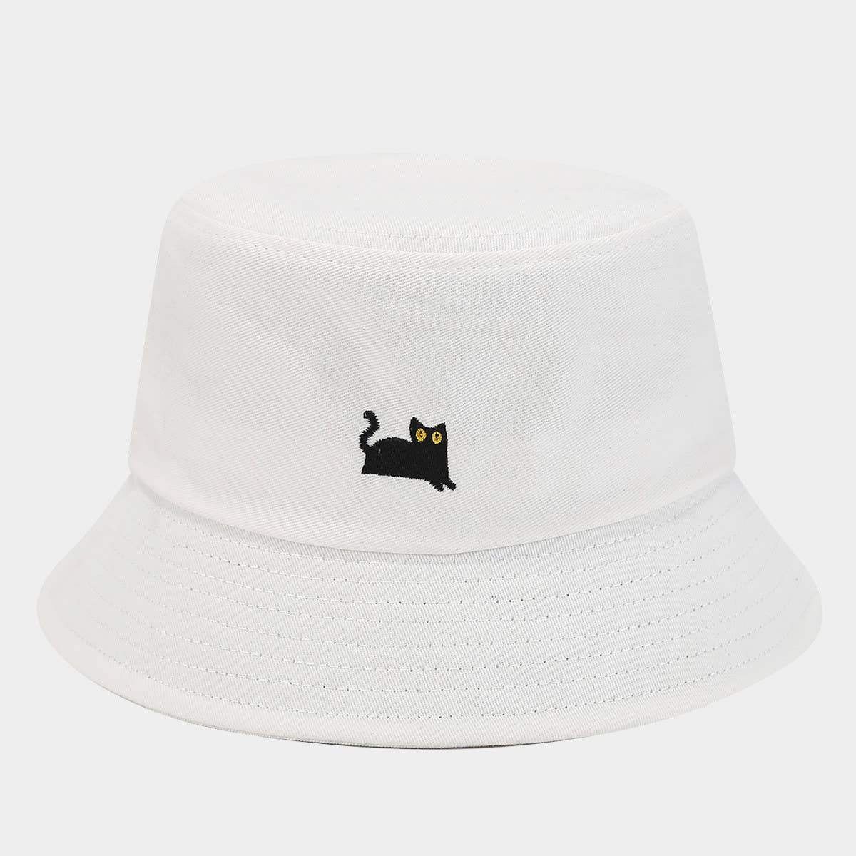 MACAROON COLORED BLACK CAT EMBROIDERED BUCKET HAT_CWAH1631