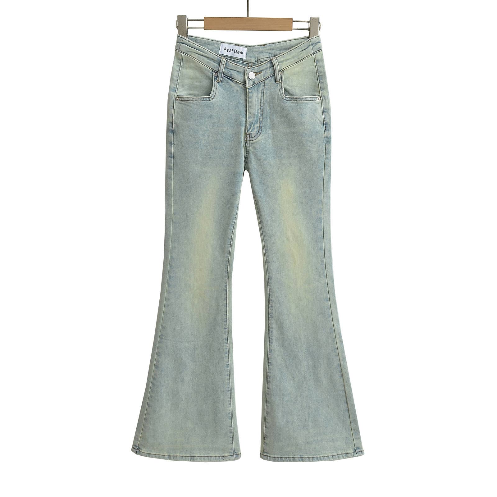 V-Waisted Fleece Slightly Flared Long Jeans