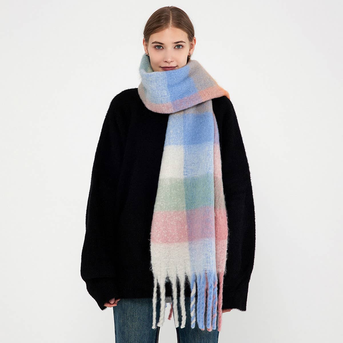 NEW PLAID TASSEL SCARF FOR WOMEN WINTER WARMTH_CWASC0341