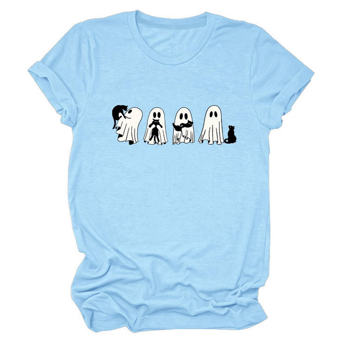 GHOST AND BLACK CAT TEE PLUS SIZE CASUAL TOP_CWTTSL0490
