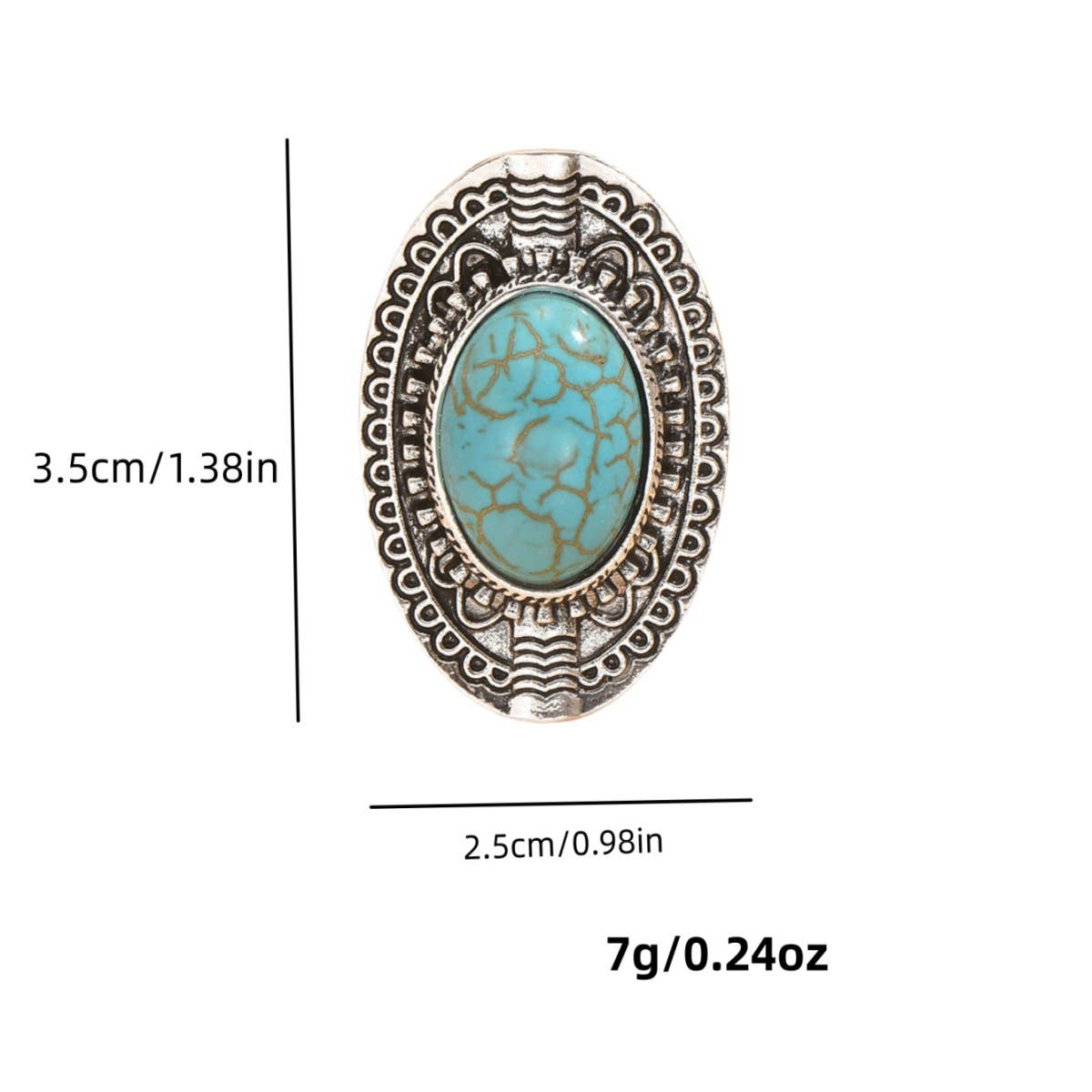 Ethnic Style Turquoise Ring With Carved Open Ring