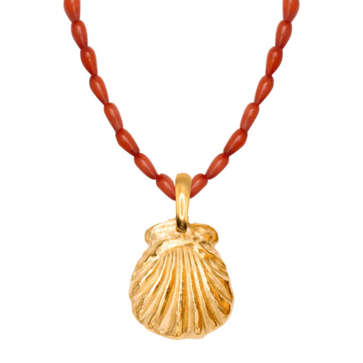 GOLD OCEAN CHARMS NECKLACE FISH SHELL BEADS_CWAJE4614