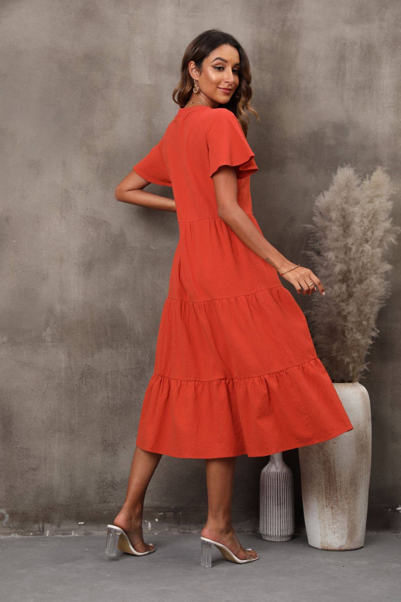 V-Neck Short-Sleeved Cardigan Long Dress