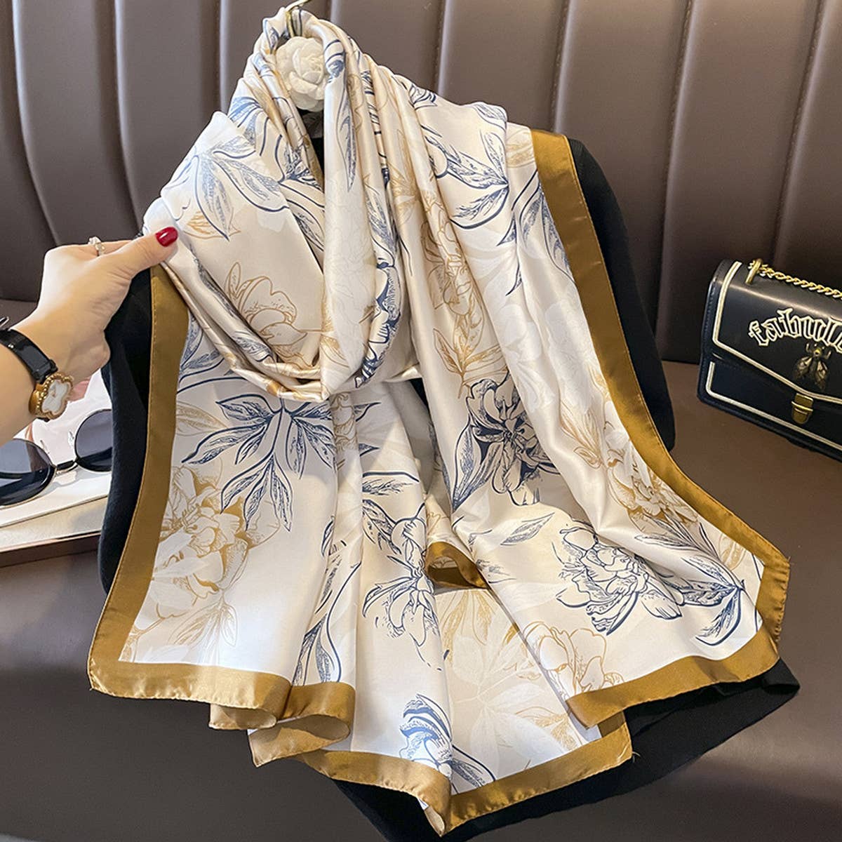 Lightweight Satin Square Scarf For Sun Travel Wr