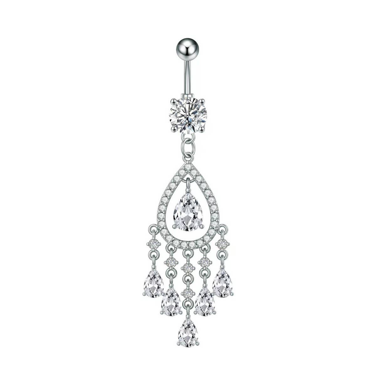 TEARDROP CZ TASSEL NAVEL RING BELLY PIERCING_CWMM9368