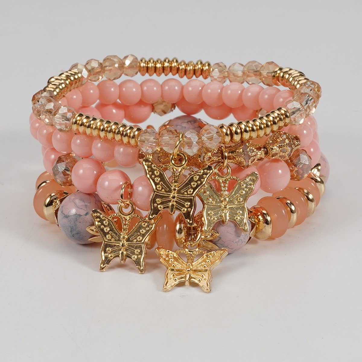 Cwmm10456_Boho Leaf Charm Multi Layer Beaded Bracelet