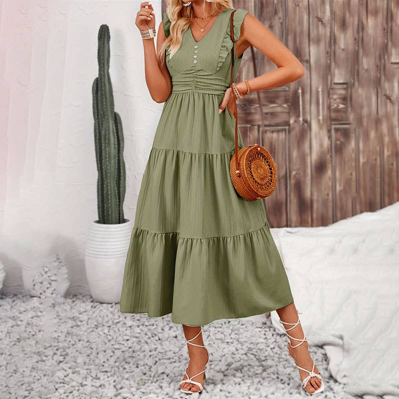 Trim Jacquard Dress With Ruffles