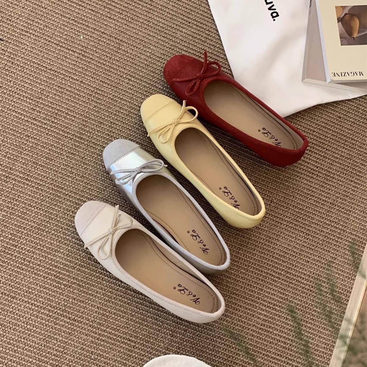 RED WEDGE ROUND TOE SLIP ON BALLET FLATS_CWSHF0125