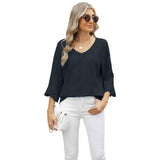 V-Neck Diamond Check Hollow-Out Jacquard T-Shirt