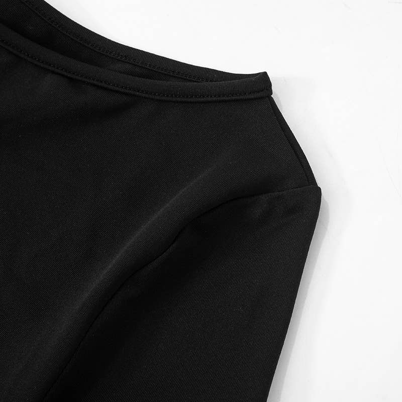 Solid Color Crew Neck Patchwork Long Sleeve Top