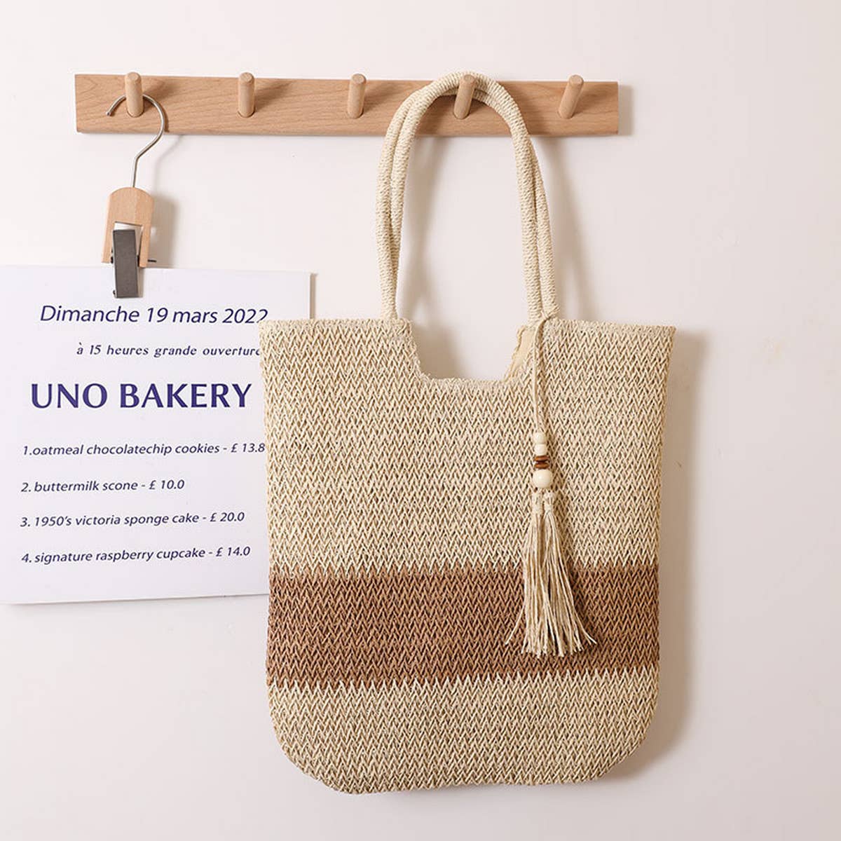 CASUAL WOVEN TWO COLOR BEACH BAG WOVEN BAG_CWAB1861