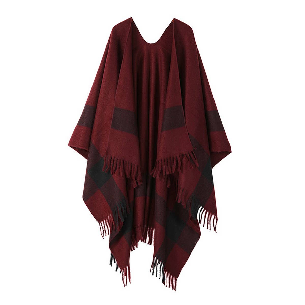 STRIPED FASHIONABLE SHAWL WITH FRINGE CAPE_CWASC2179