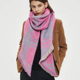 JACQUARD GRID ANGLED SCARF WINTER LOOP YARN WRAP_CWASC0159