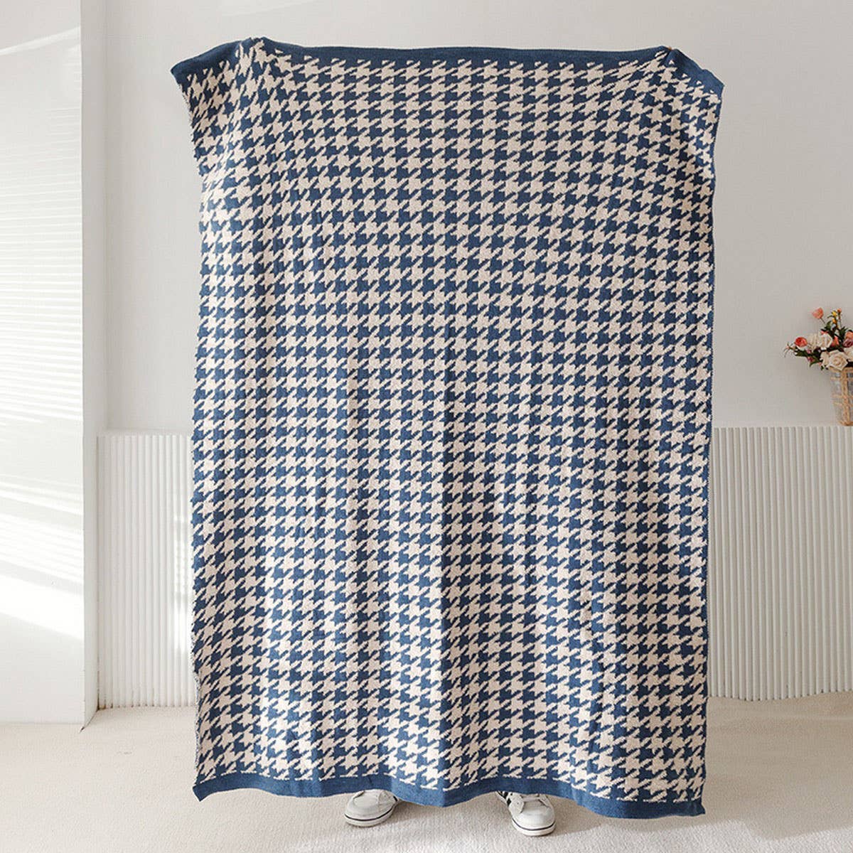 Versatile Houndstooth Knitted Wool Throw Blanket_Cwmm2386