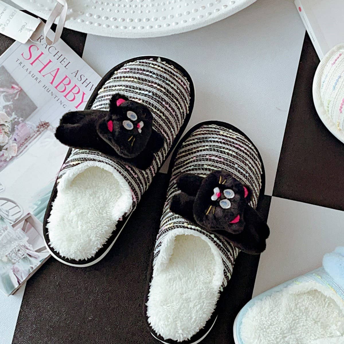 Womens Winter Cartoon Kitten Cotton Slippers_Cwmm2944