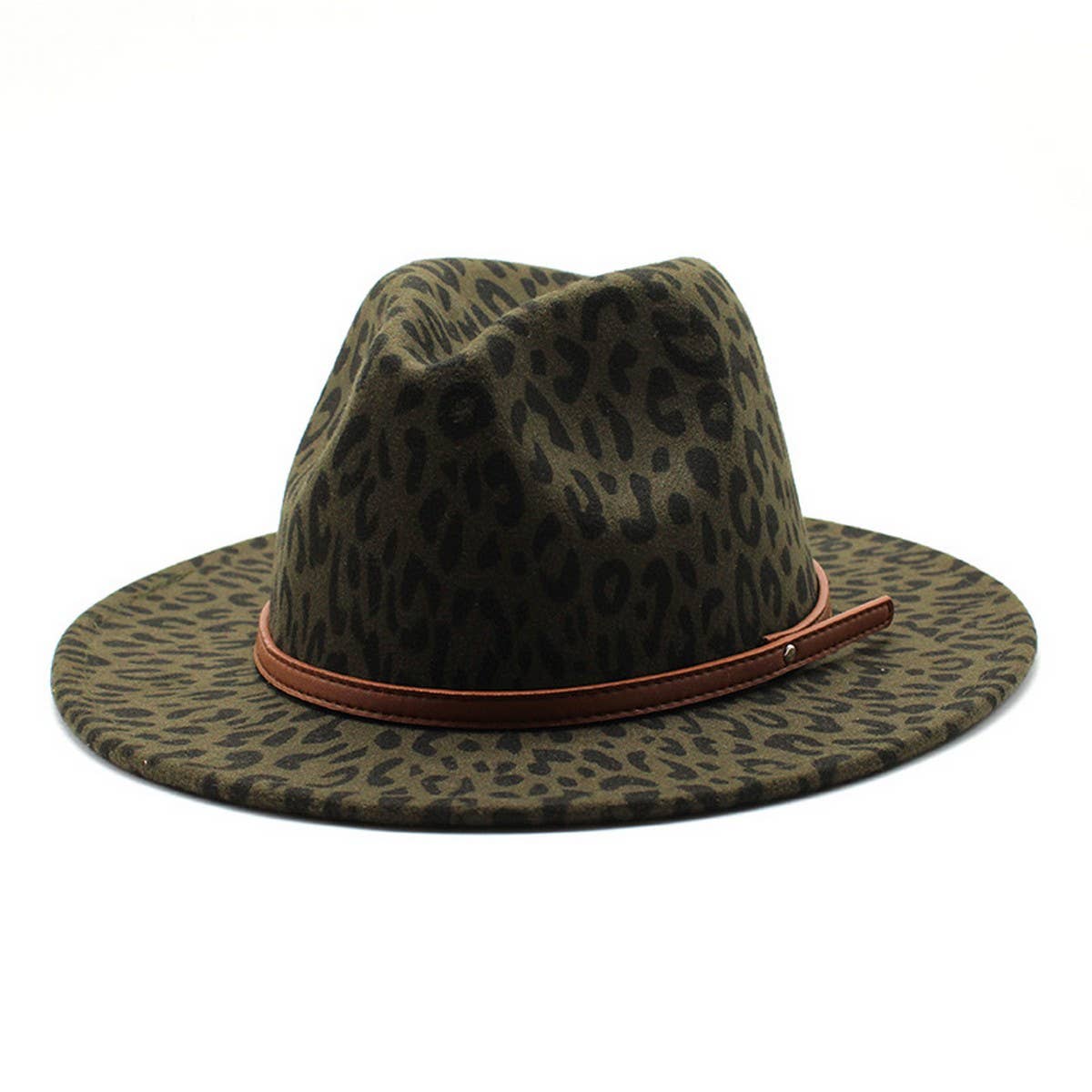 Woolen Leopard Print Hat Jazz Hat Wide Brim Hat_Cwah2570