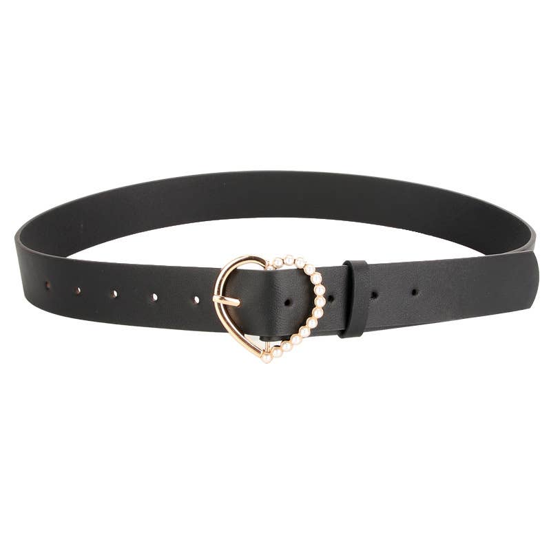 Elegant Heart-Shaped Pearl Needle-Buckle Belt