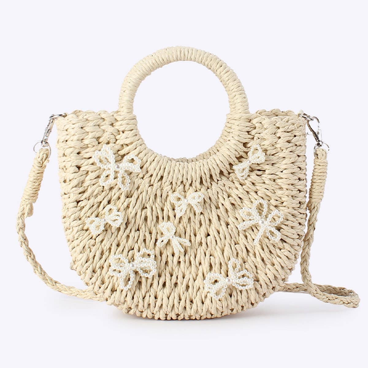 BOW KNOT SEMICIRCLE PAPER ROPE STRAW BAG_CWAB4718