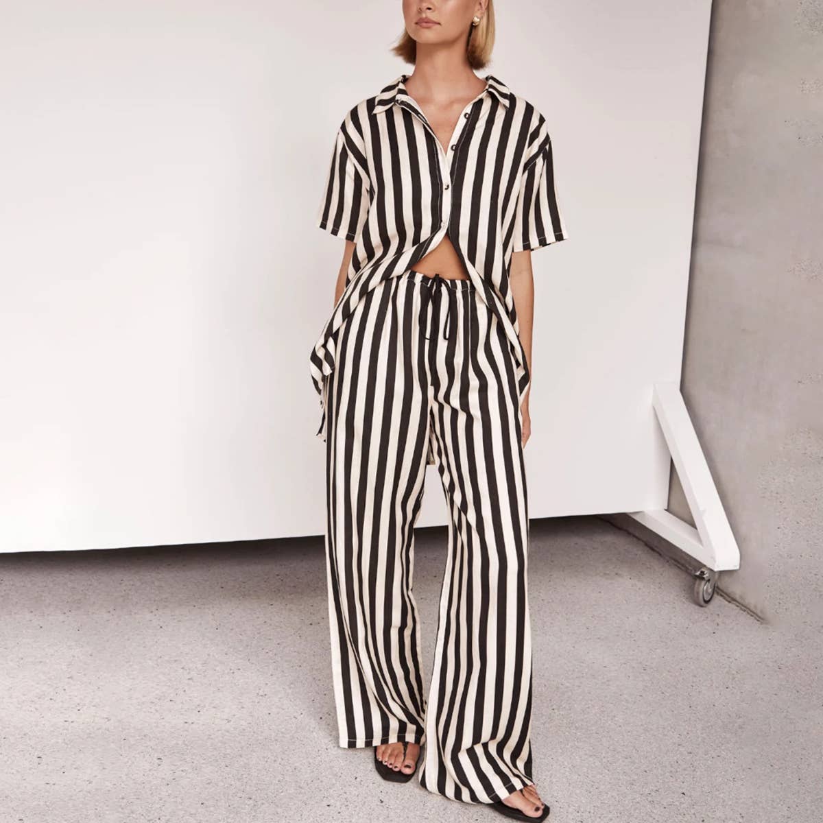 Striped Color Matching Two-Piece Set