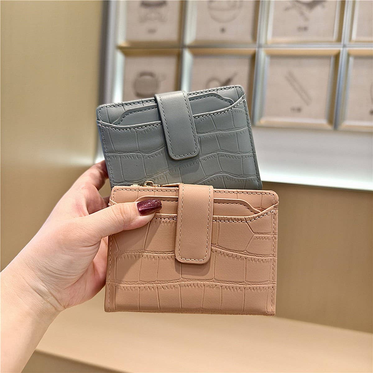 Stone Pattern Bifold Foldable Leather Wallet_Cwab06206