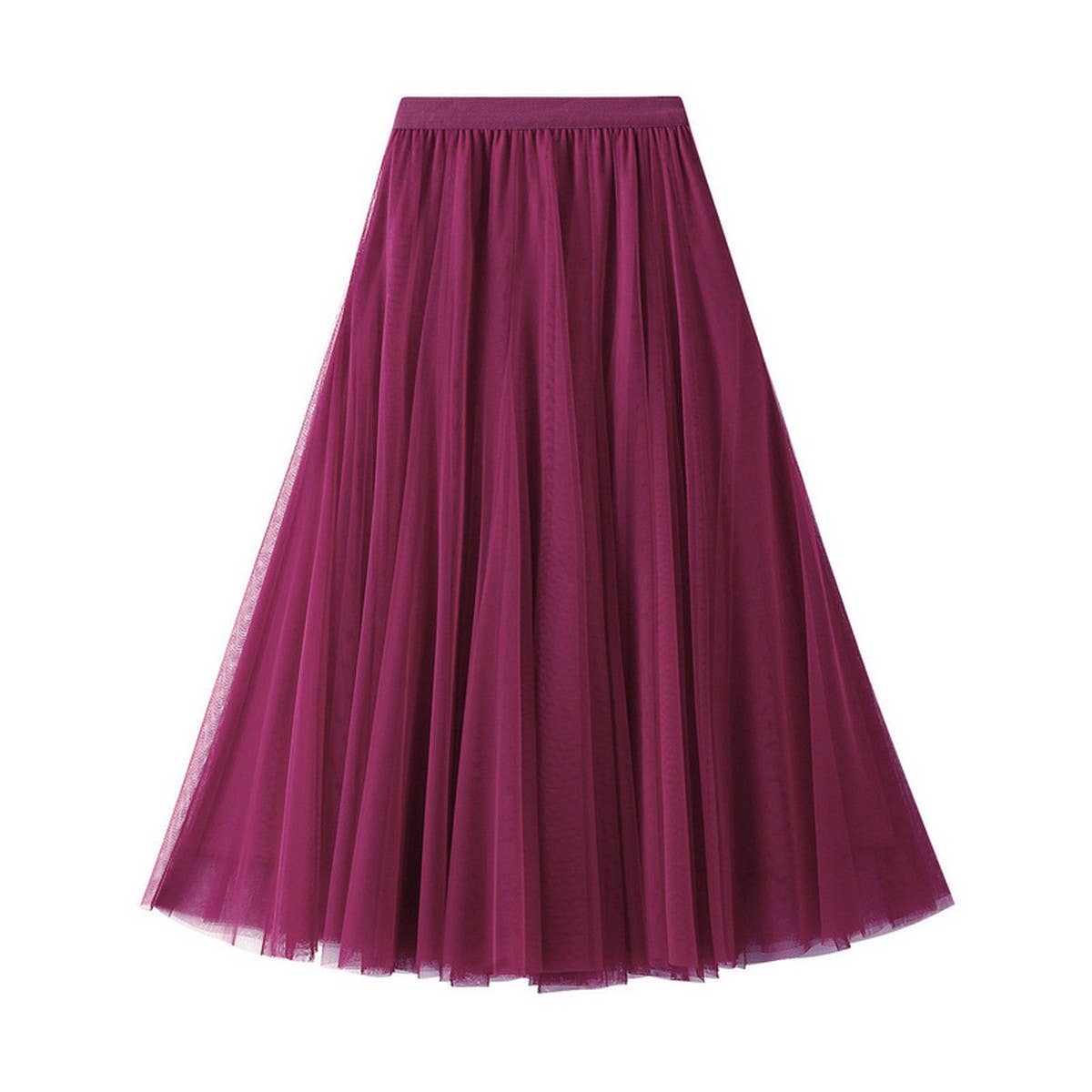 HIGH WAIST TULLE A LINE PLEATED MIDI SKIRT_CWBMS0378