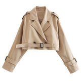 With Belt Long Sleeve Short Casual Trench Coat