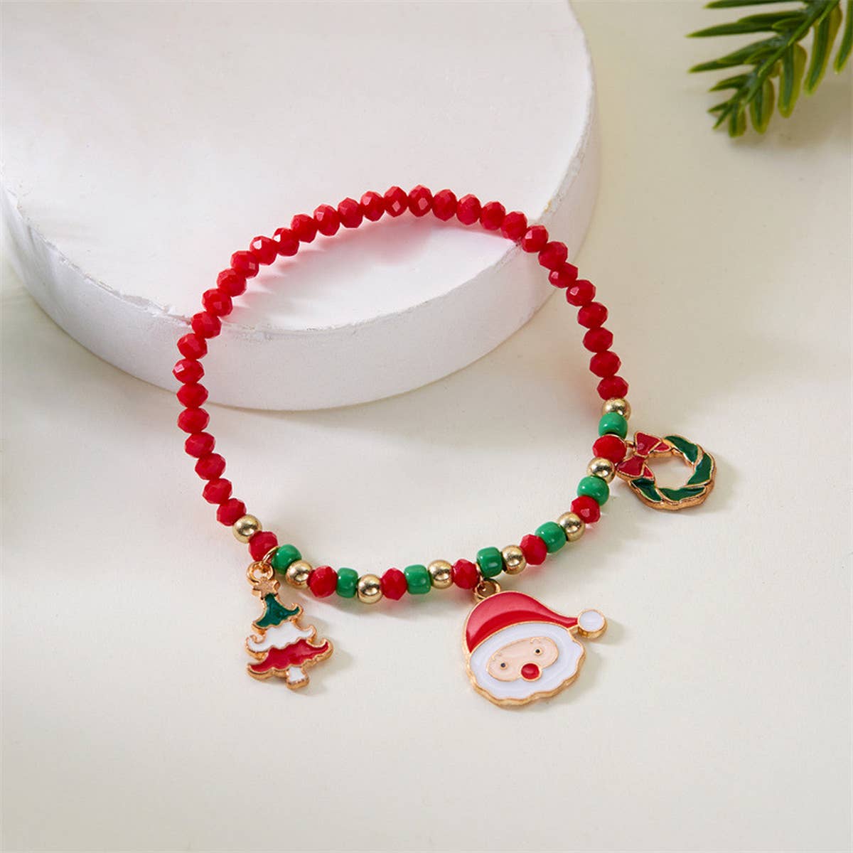 CHRISTMAS CANE PENDANT RICE BEAD BRACELET_CWAJE2383
