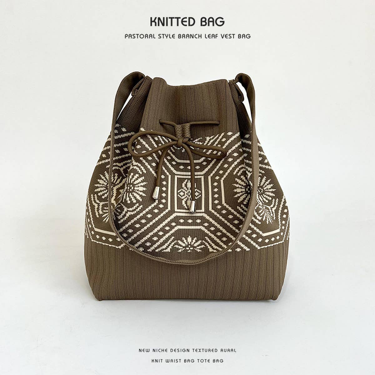 DRAWSTRING MAGNETIC CLOSURE KNITTED SHOULDER BAG_CWAB2376