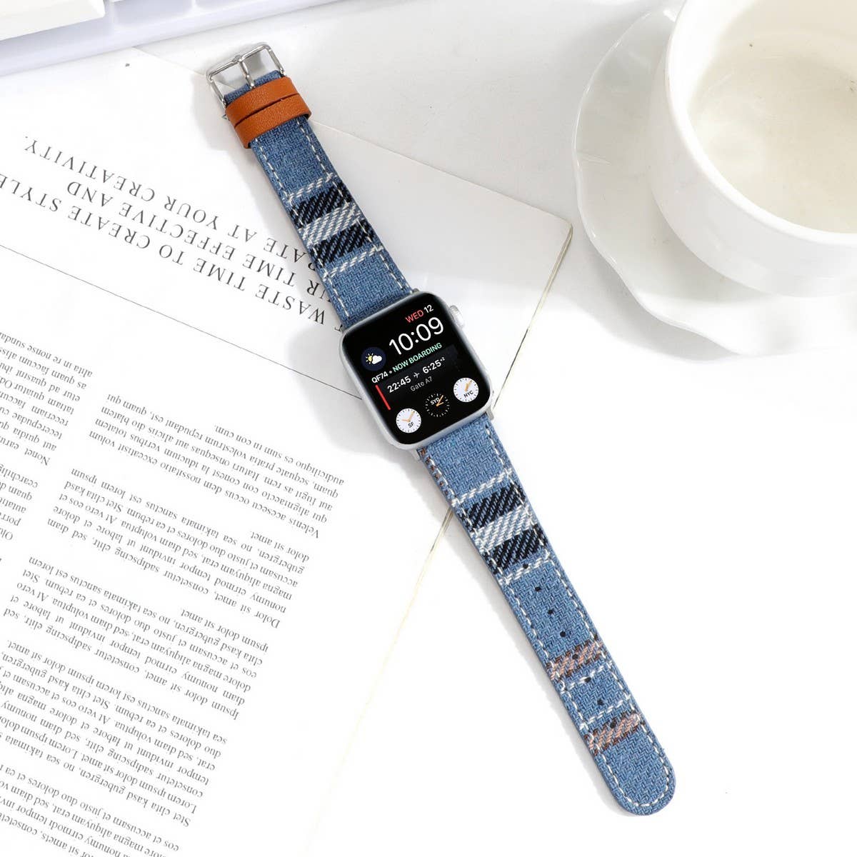 IWATCH8 1 PLUSH CHECKERED LEATHER STRAP_CWWW0049