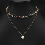 HIGH GRADE MULTI LAYER ZIRCON PEARL NECKLACE_CWAJE3862