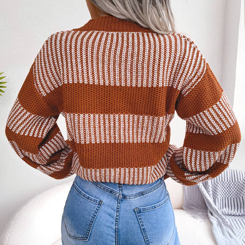 Striped Lantern Sleeve Cardigan Jacket