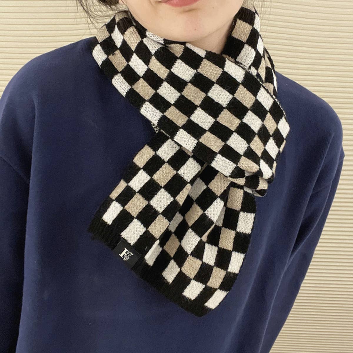 COLORBLOCK CHECKERED KNIT SCARF FOR WOMEN_CWASC1268