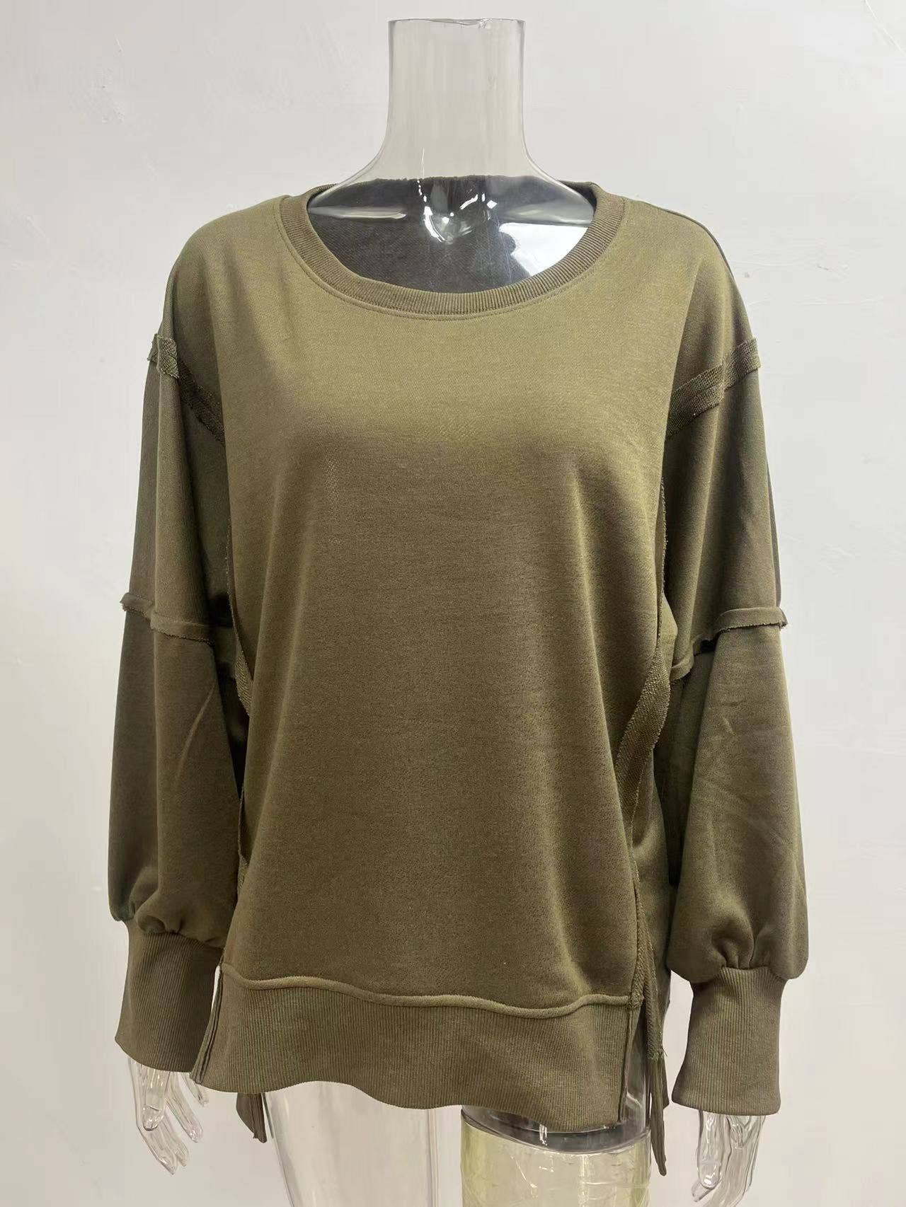 Solid-Color Round-Neck Casual Loose Sweatshirt