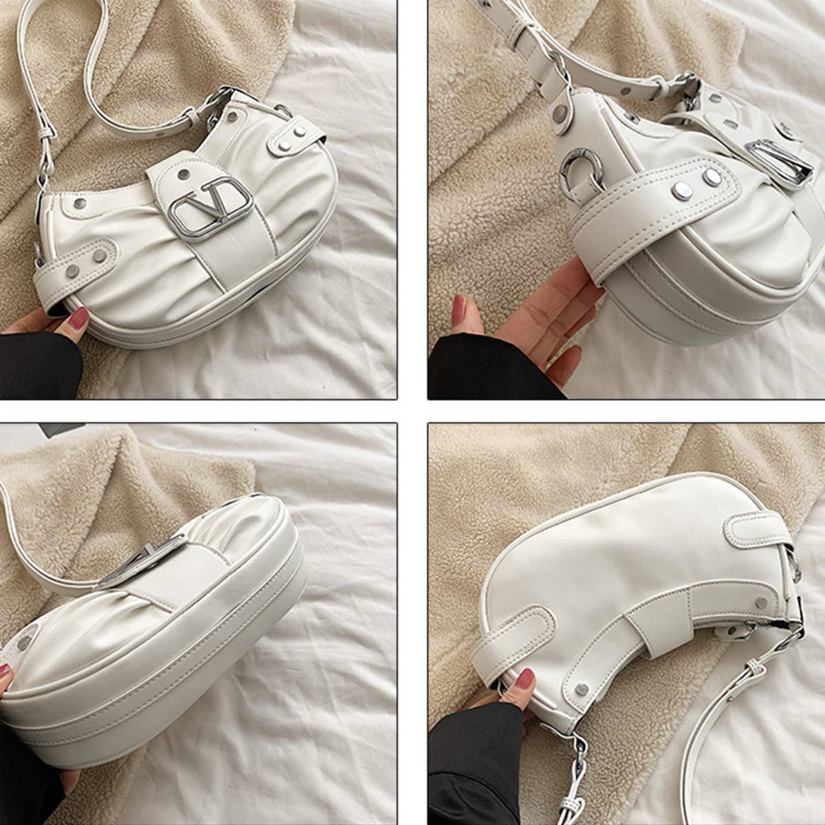 Fashionable Pleated Studded Shoulder Bag_Cwab1578