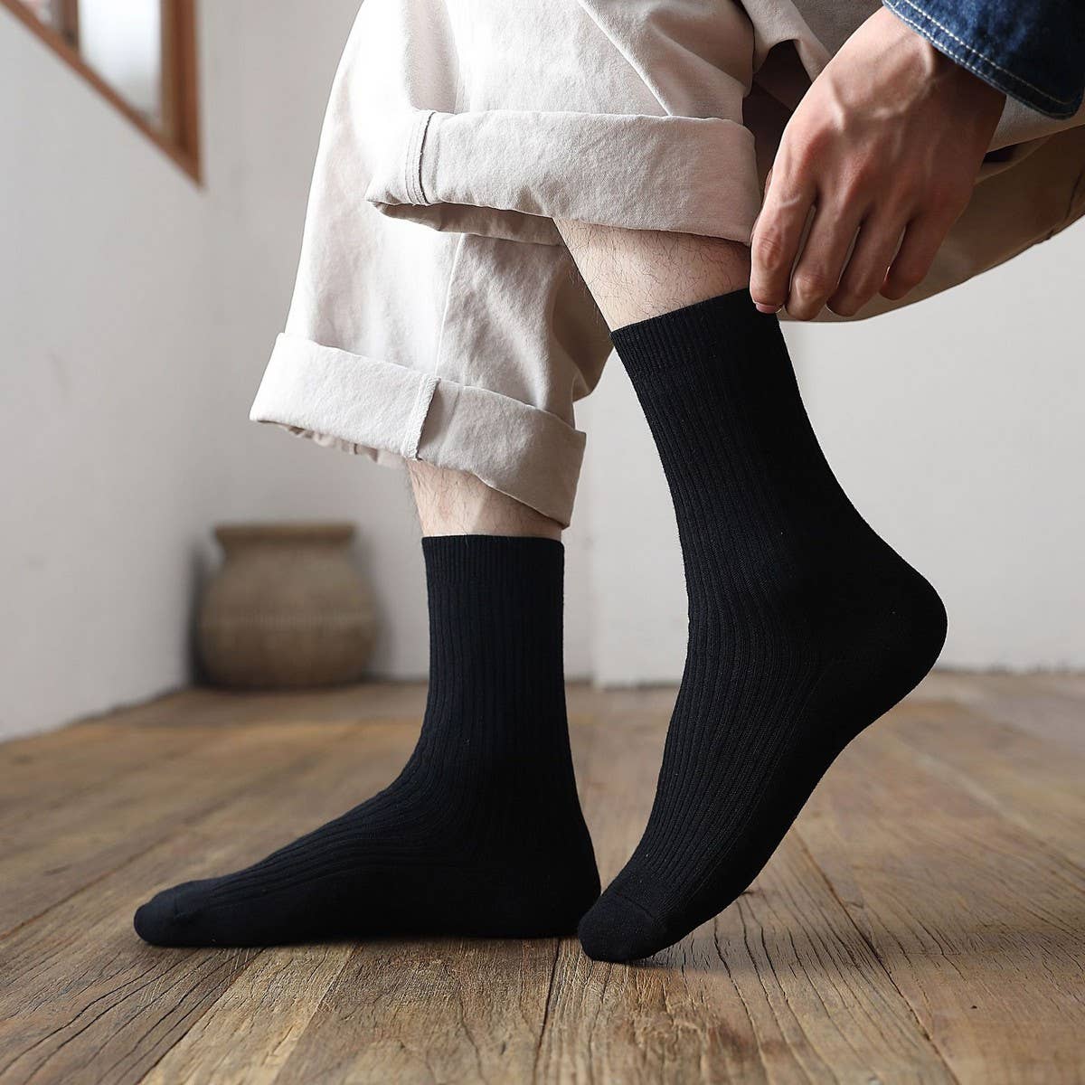 NEW ALL MATCH DOUBLE NEEDLE MID CALF SOCKS_CWMS1347