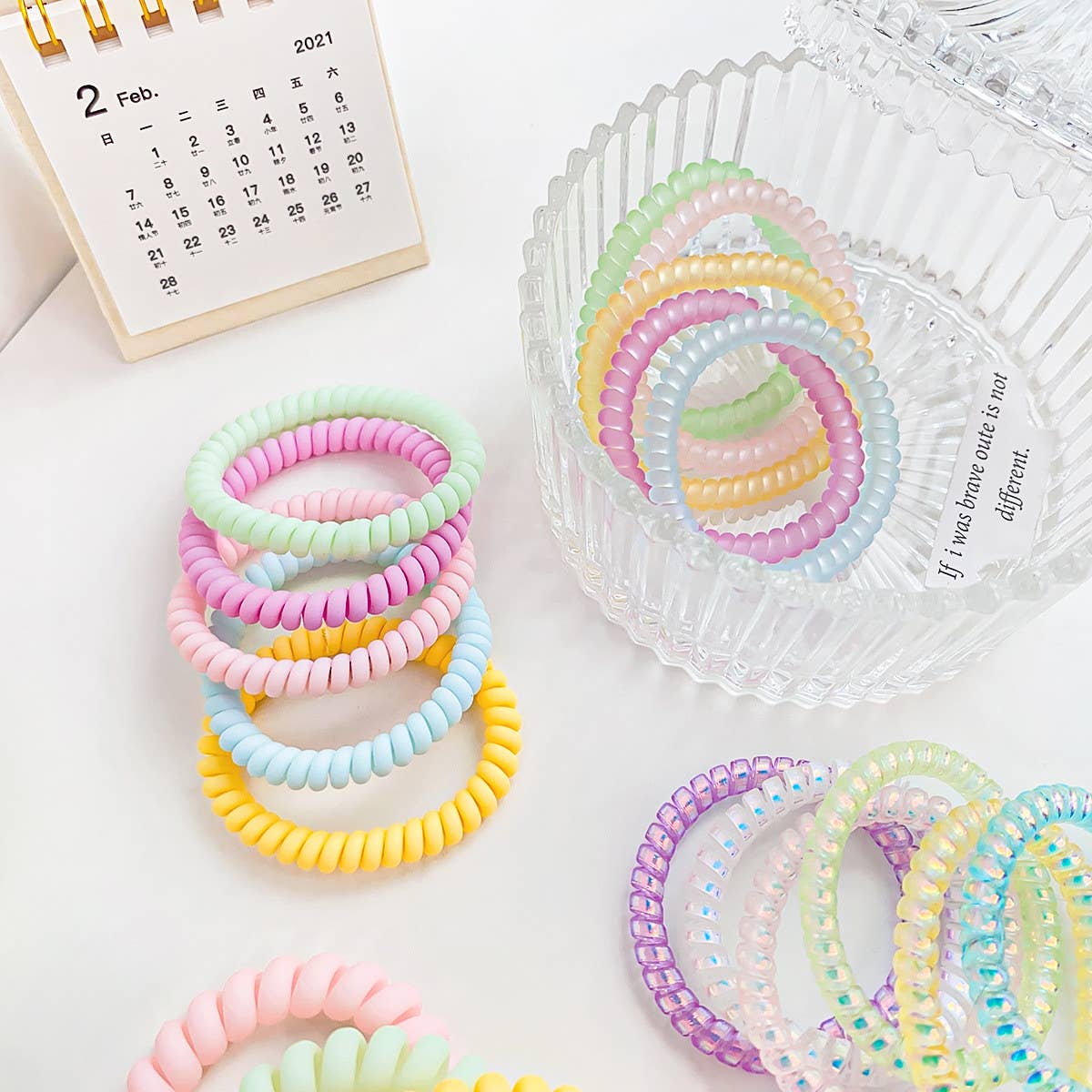 SYMPHONY CREAM TELEPHONE WIRE HAIR TIES 5 PACK_CWAHA1095