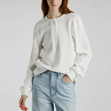 Waffle Round-Neck Semi-Open Long-Sleeved T-Shirt