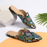 STYLISH SNAKE PRINT FLAT POINTED TOE MULES_CWSHF0030