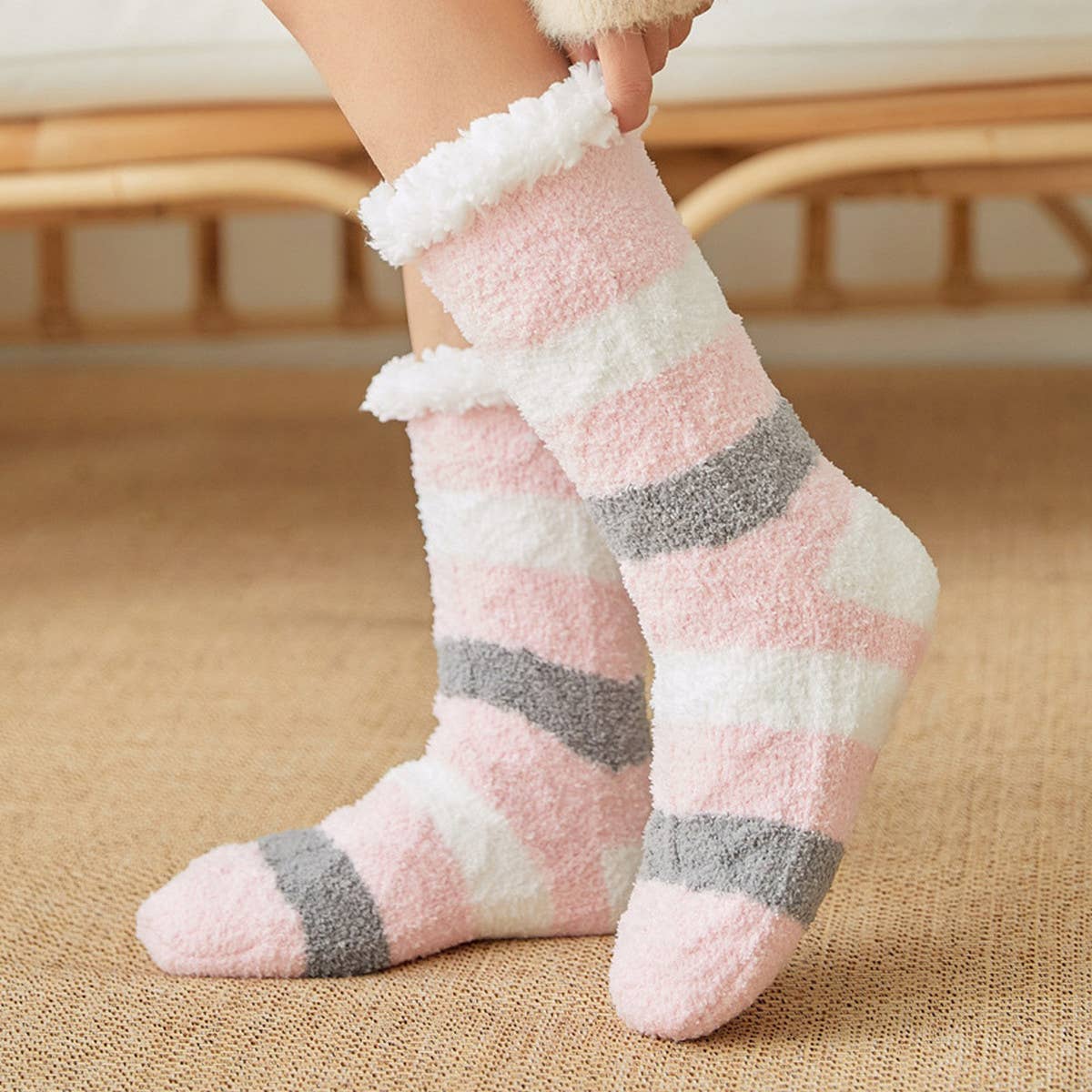 THICKENED TWISTED STRIPED PLUSH INDOOR SLIPPERS_CWMS0711