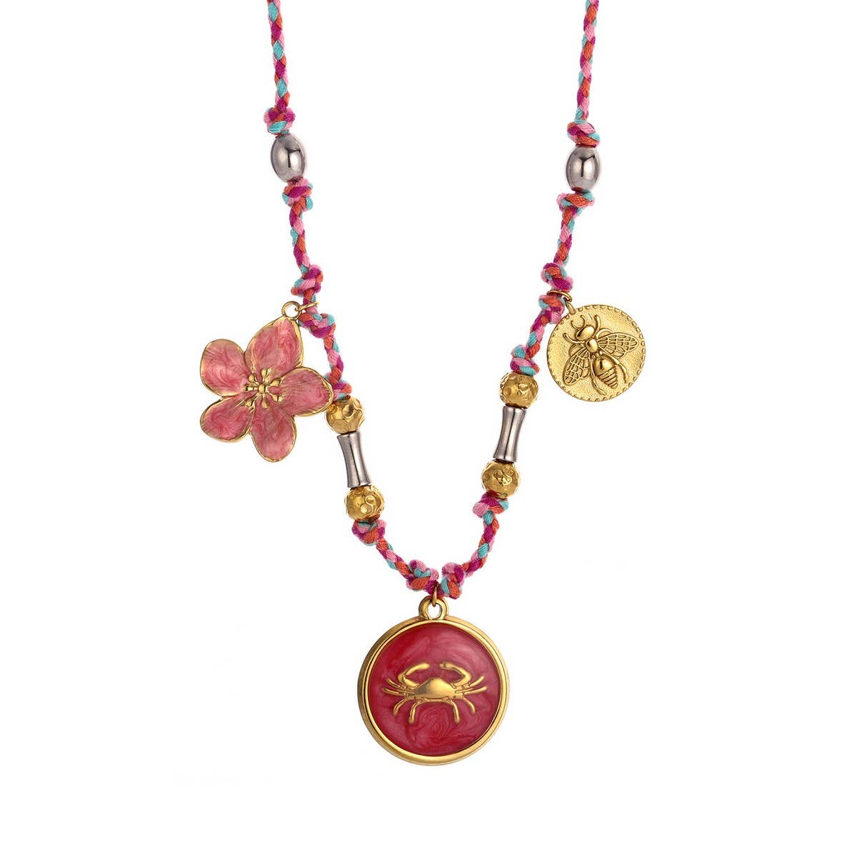 HANDMADE ZODIAC NECKLACE WITH ENAMEL CHARMS_CWMM8810