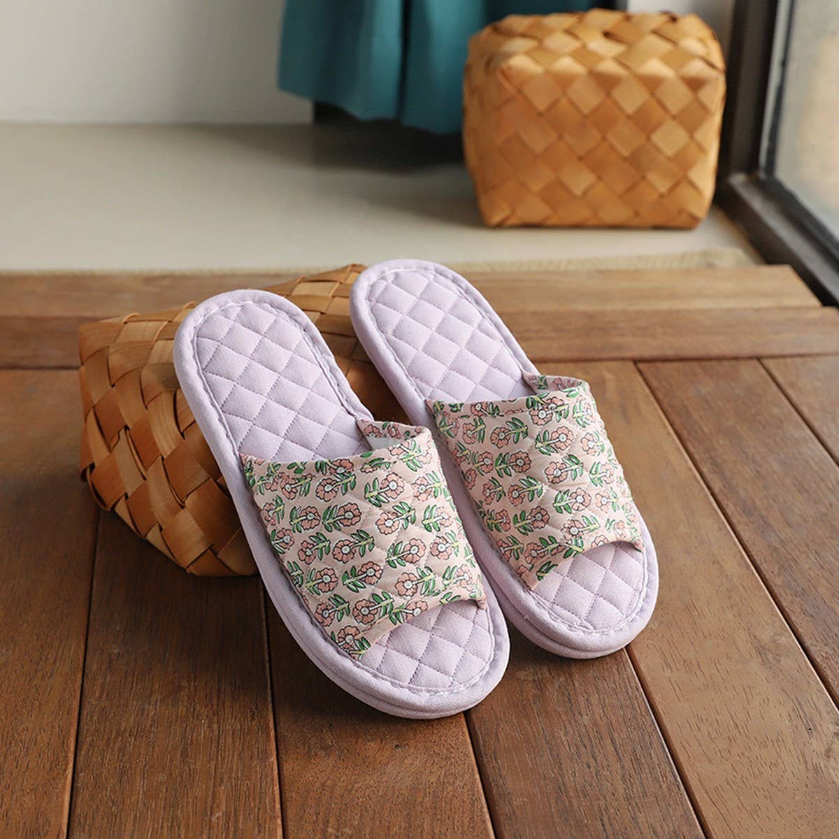 FLORAL COTTON LINEN SLIPPERS WITH SOFT SOLE_CWSHF0174