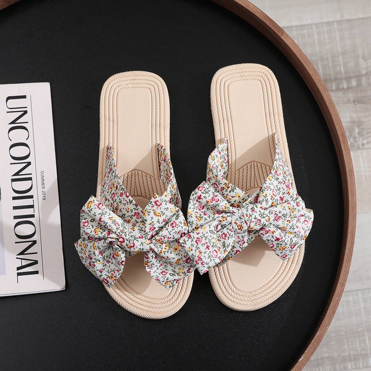 New Printed Flower Bow Sandals_Cwshs0724