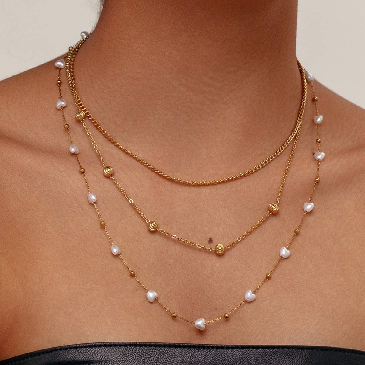 HEART IMITATION PEARL SWEATER CHAIN NECKLACE_CWMM3680