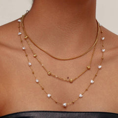 HEART IMITATION PEARL SWEATER CHAIN NECKLACE_CWMM3680